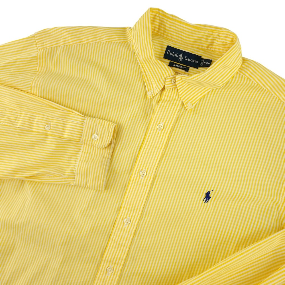Ralph Lauren Shirt Mens 2XL Yellow Stripe Long Sleeve Button Down Classic Fit